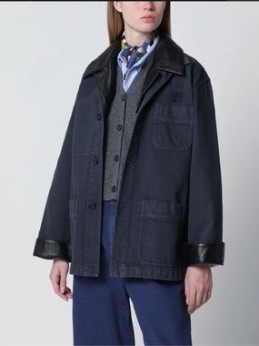 New w/tags Miu Miu Single-breasted garment-dyed gabardine/leather jacket IT38